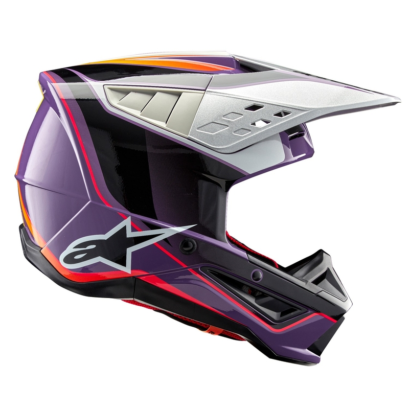 Alpinestars S-M5 Sail motokroso šalmas violetinė-juoda-sidabrinė