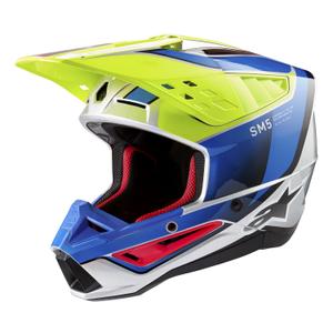 Alpinestars S-M5 Sail fluo geltonai-mėlynai-sidabrinis motokroso šalmas