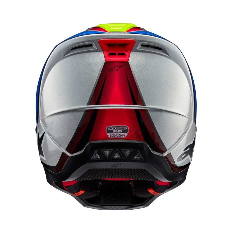 Alpinestars S-M5 Sail fluo geltonai-mėlynai-sidabrinis motokroso šalmas