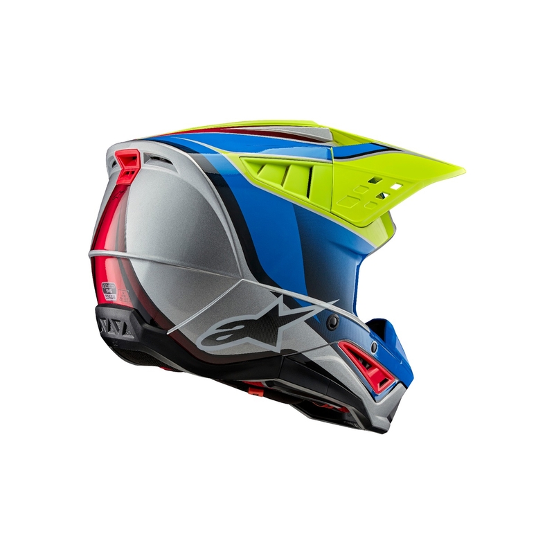 Alpinestars S-M5 Sail fluo geltonai-mėlynai-sidabrinis motokroso šalmas
