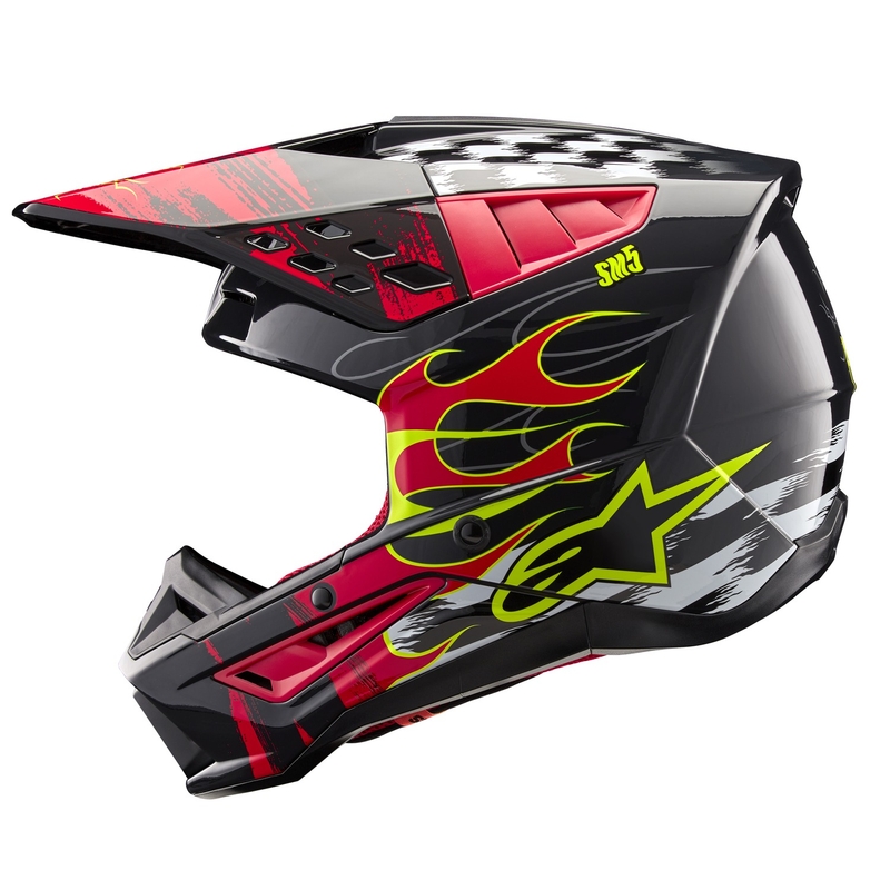 Alpinestars S-M5 Rash pilkai raudonas motokroso šalmas