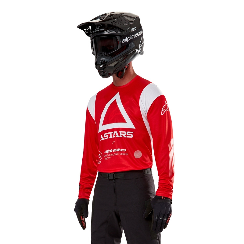 Alpinestars Techdura fluo raudoni motokroso marškinėliai
