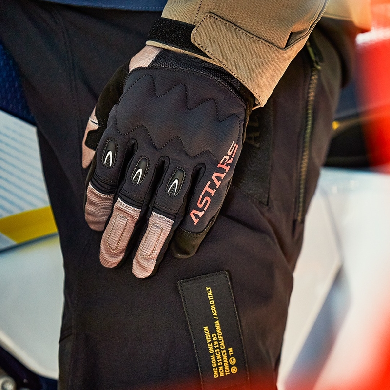 Alpinestars Techdura motokroso pirštinės juoda-ruda-fluo raudona