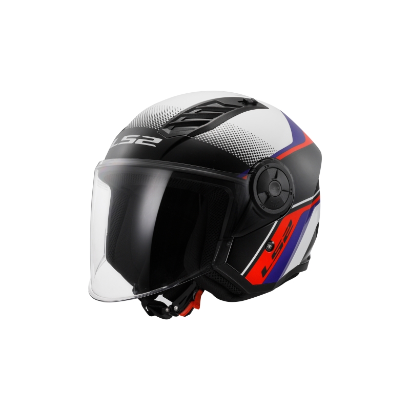 Atviras motociklininko šalmas LS2 OF616 Airflow II Rush balta-mėlyna-raudona