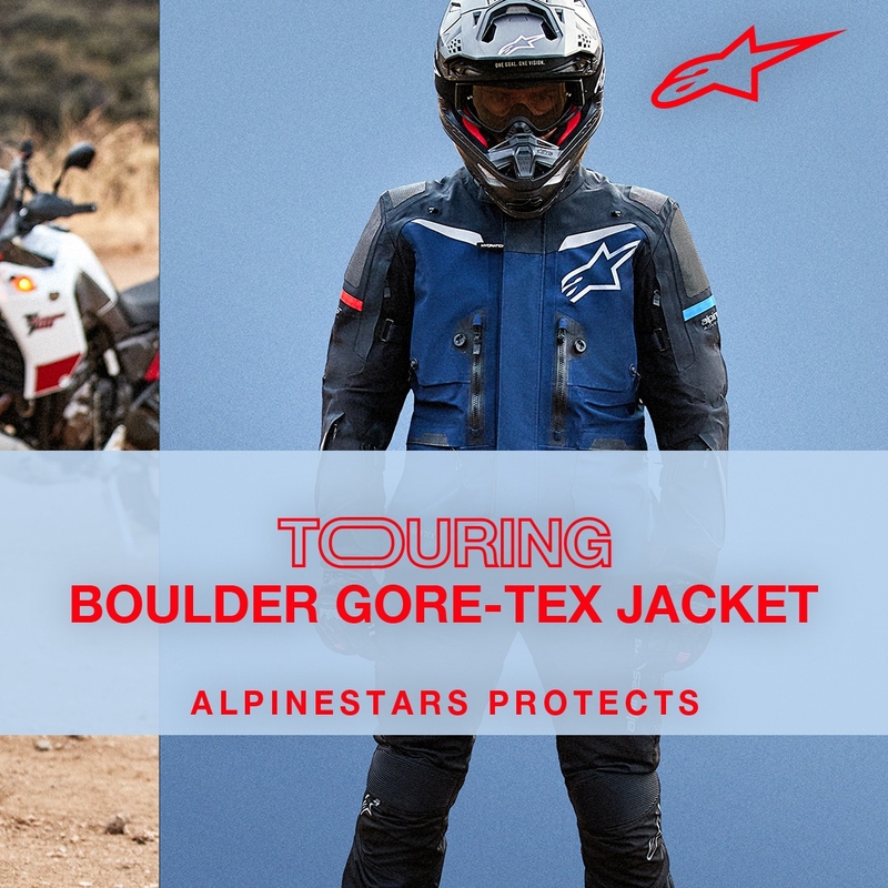 Alpinestars Boulder Gore-Tex tamsiai mėlyna-juoda motociklininko striukė