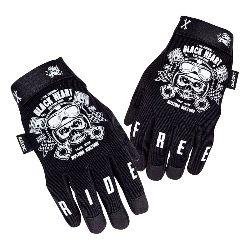 Rukavice na chopper Black Heart W-TEC Piston Skull černé