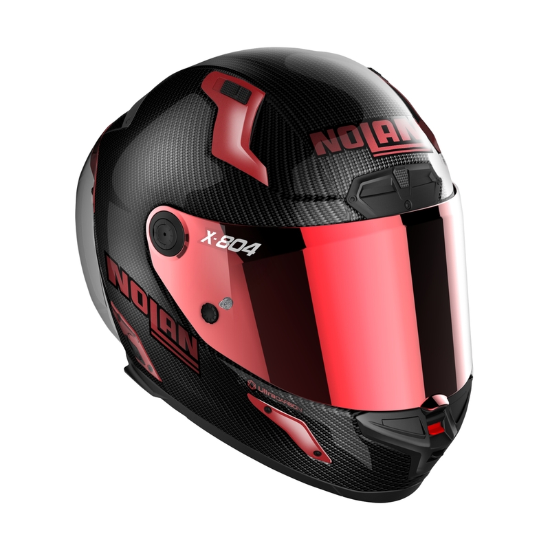 Nolan X-804 RS Ultra Carbon Iridium Edition Juodai raudonas integruotas motociklininko šalmas