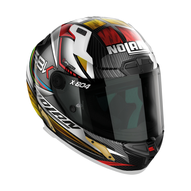 Nolan X-804 RS Ultra Carbon SBK integralus motociklininko šalmas juodas-raudonas-auksinis