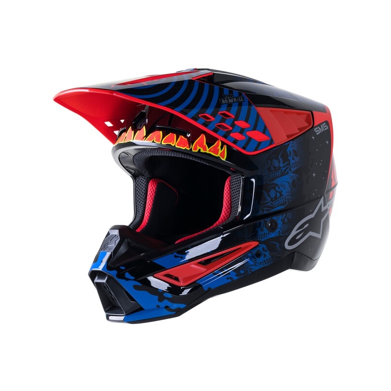 Motokrosová helma Alpinestars S-M5 Solar Flare černo-modro-fluo červeno- fluo žlutá výprodej