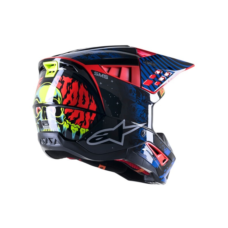 Motokrosová helma Alpinestars S-M5 Solar Flare černo-modro-fluo červeno- fluo žlutá výprodej