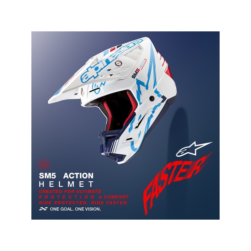 Motokrosová helma Alpinestars S-M5 Action bílo-modro-černo-tmavě červená