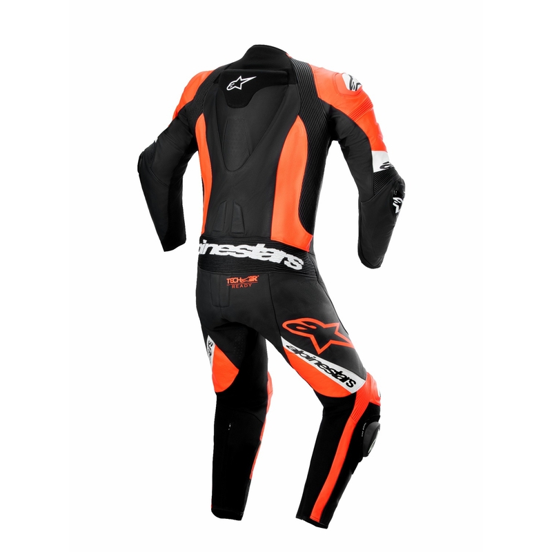 "Alpinestars Missile 2 Ward" juoda-fluo raudona-balta odinis motociklininko kombinezonas