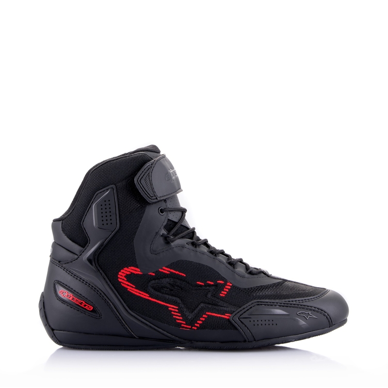 "Alpinestars Faster-3 Rideknit" juodi-tamsiai pilki-raudoni motociklininko batai