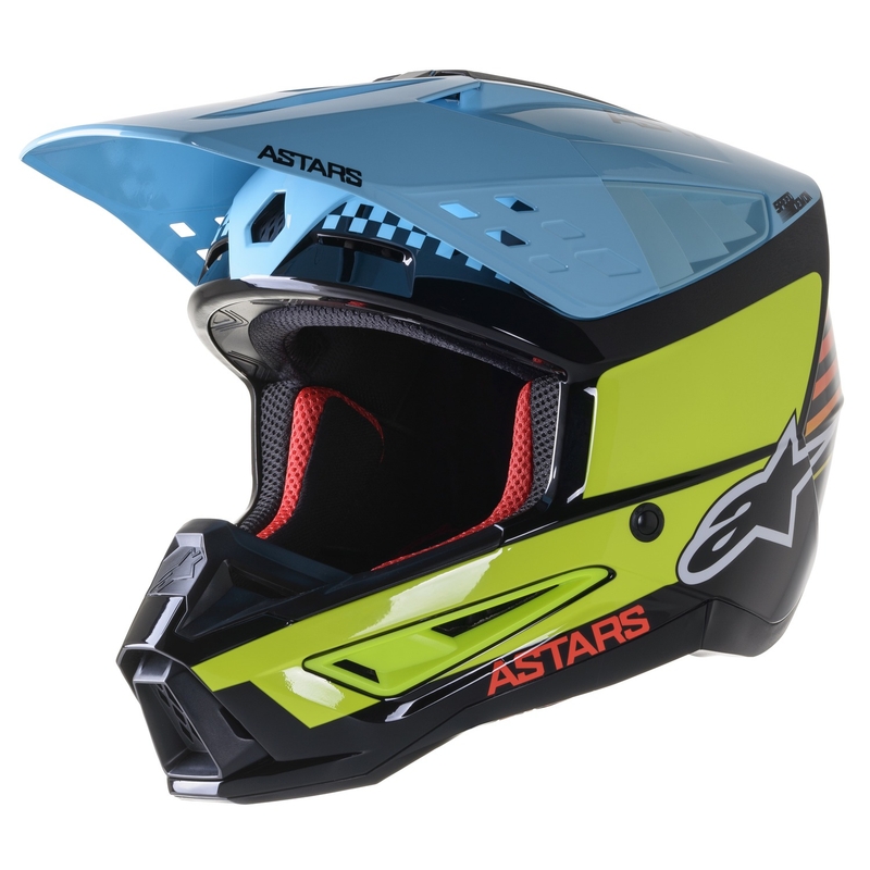 Motokrosová helma Alpinestars S-M5 Speed černo-fluo žluto-světle modrá lesklá