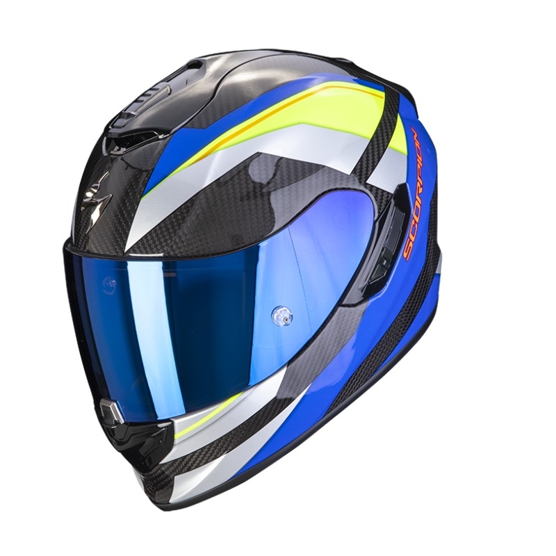 Integrální přilba na motorku Scorpion Exo-1400 Carbon Air Legione modro-fluo žlutá - II. jakost