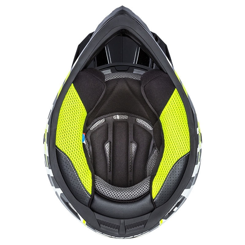 Dětská motokrosová helma Cassida Cross Cup Sonic Junior černo-bílo-fluo žluto-šedá