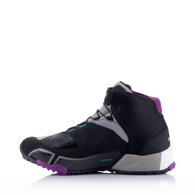 "Alpinestars" moterų "Stella CR-X Drystar" juodai pilkai violetinės ir turkio spalvos motociklininkų batai