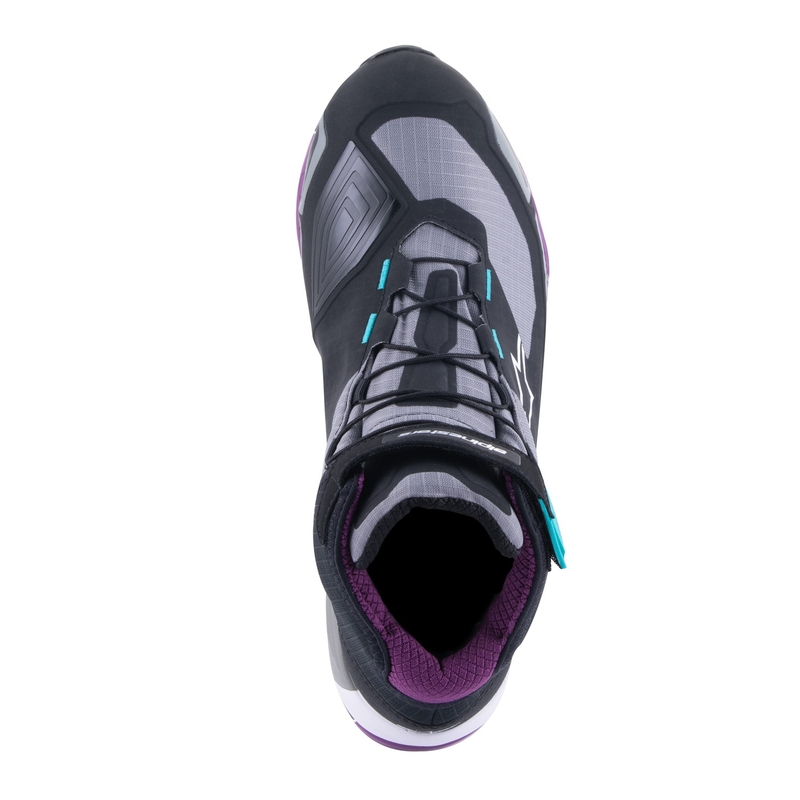 "Alpinestars" moterų "Stella CR-X Drystar" juodai pilkai violetinės ir turkio spalvos motociklininkų batai