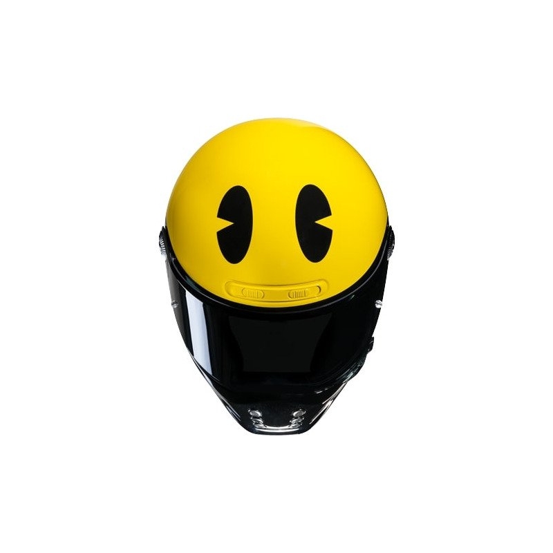 Integruotas motociklininko šalmas HJC V10 Pac-man Bandai Namco geltonas