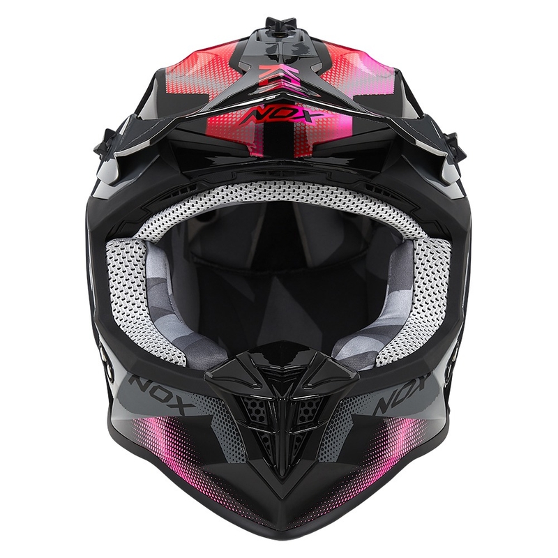 Dámská motokrosová helma NOX N633 fluo růžovo-červeno-šedá