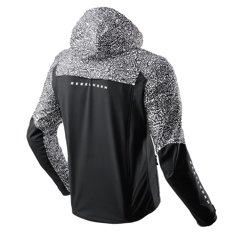 Softshell motociklininko striukė Rebelhorn Slash Noriaki juoda ir balta