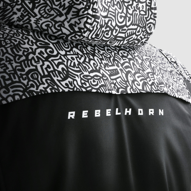 Softshell motociklininko striukė Rebelhorn Slash Noriaki juoda ir balta