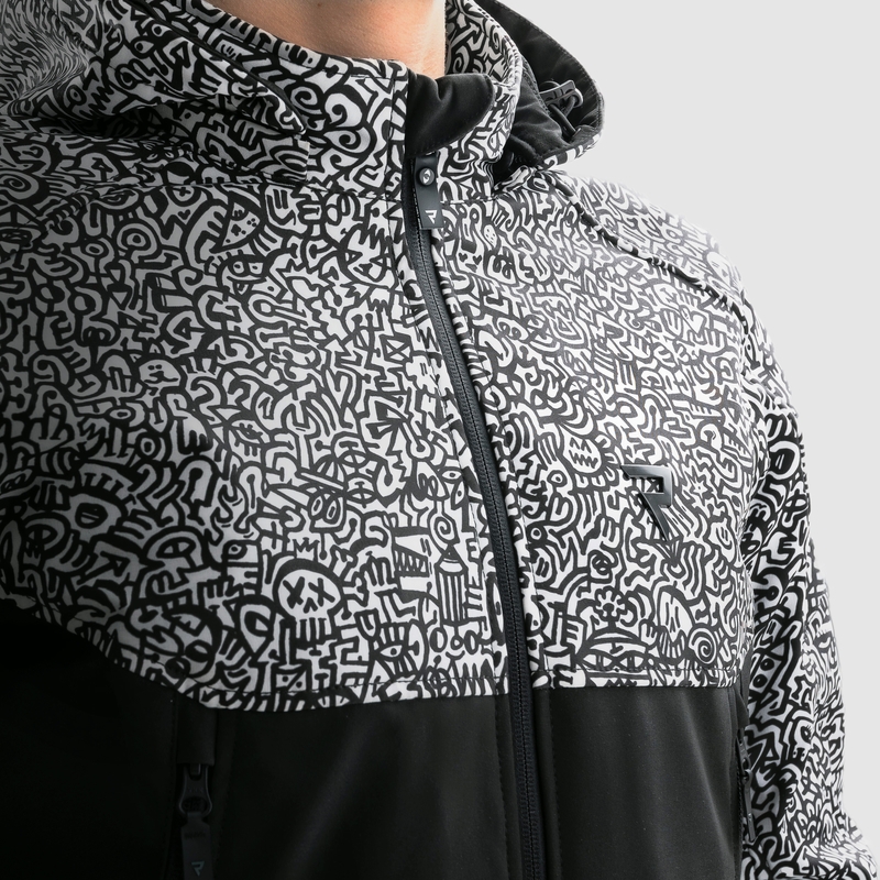 Softshell motociklininko striukė Rebelhorn Slash Noriaki juoda ir balta