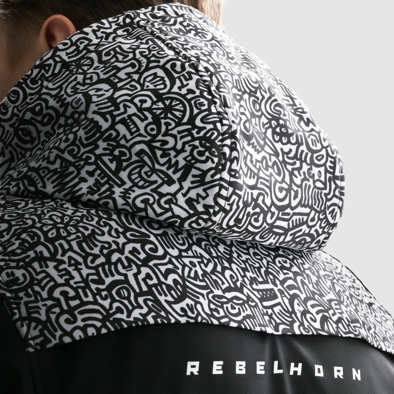 Softshell motociklininko striukė Rebelhorn Slash Noriaki juoda ir balta