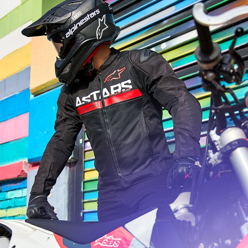Alpinestars SMX Air juoda-fluo raudona motociklininko striukė