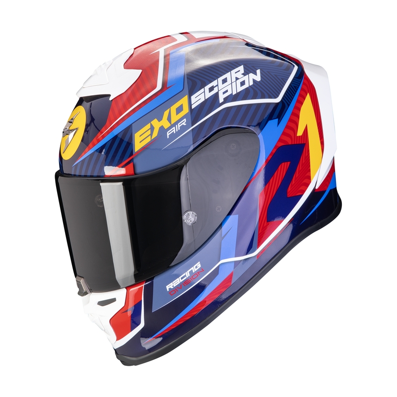 Integrální helma na motorku Scorpion EXO-R1 EVO AIR COUP modro-červeno-žlutá výprodej