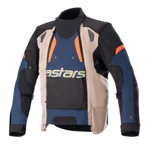 "Alpinestars Halo Drystar" tamsiai mėlyna-chaki-oranžinė-juoda motociklininko striukė