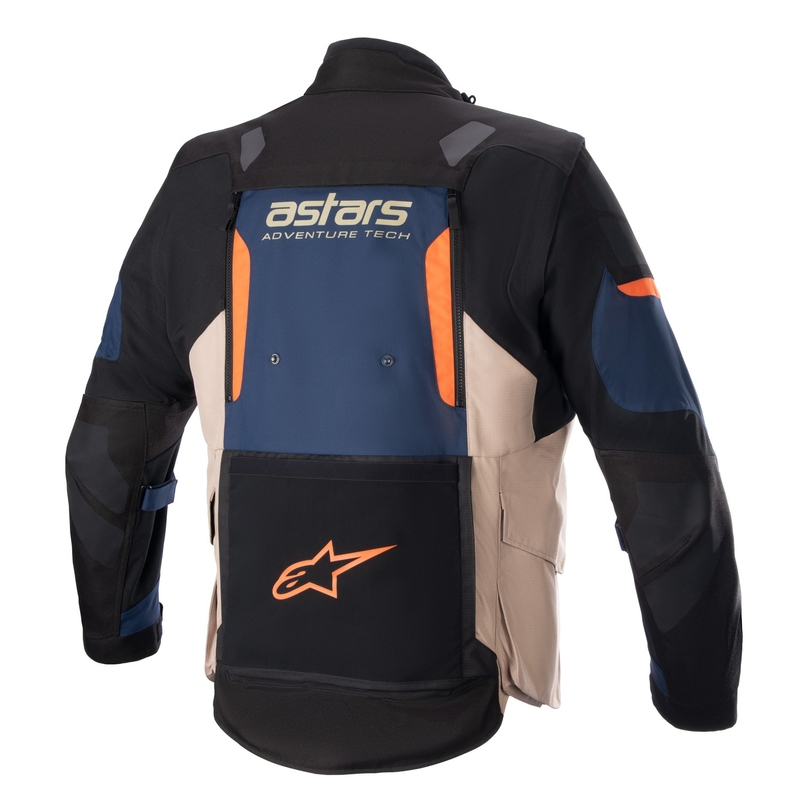"Alpinestars Halo Drystar" tamsiai mėlyna-chaki-oranžinė-juoda motociklininko striukė