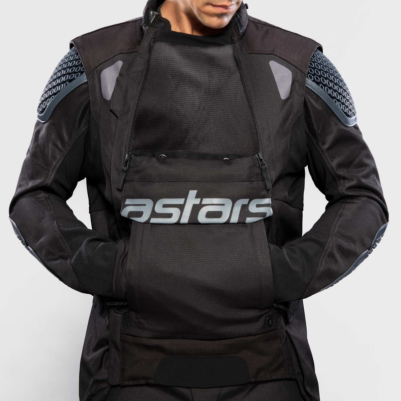 "Alpinestars Halo Drystar" tamsiai mėlyna-chaki-oranžinė-juoda motociklininko striukė