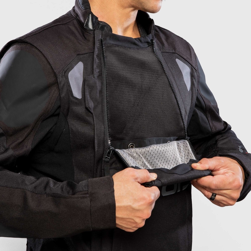 "Alpinestars Halo Drystar" tamsiai mėlyna-chaki-oranžinė-juoda motociklininko striukė