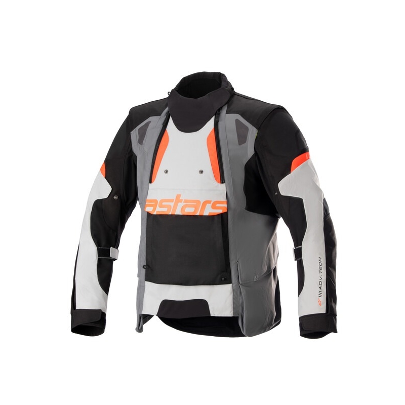 Alpinestars Halo Drystar šviesiai pilka-tamsiai pilka-juoda-fluo raudona motociklininko striukė