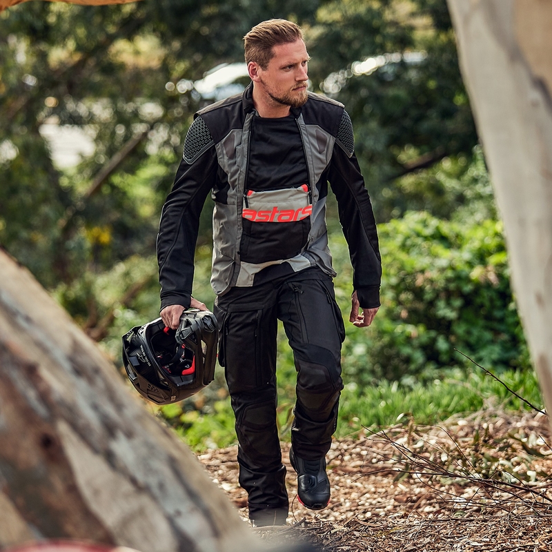 Alpinestars Halo Drystar šviesiai pilka-tamsiai pilka-juoda-fluo raudona motociklininko striukė