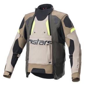 Alpinestars Halo Drystar chaki smėlio spalvos ir fluoro geltonumo motociklininko striukė