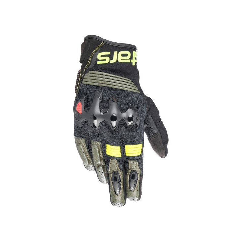 Alpinestars Halo Black-Green-Fluo Yellow motociklininko pirštinės