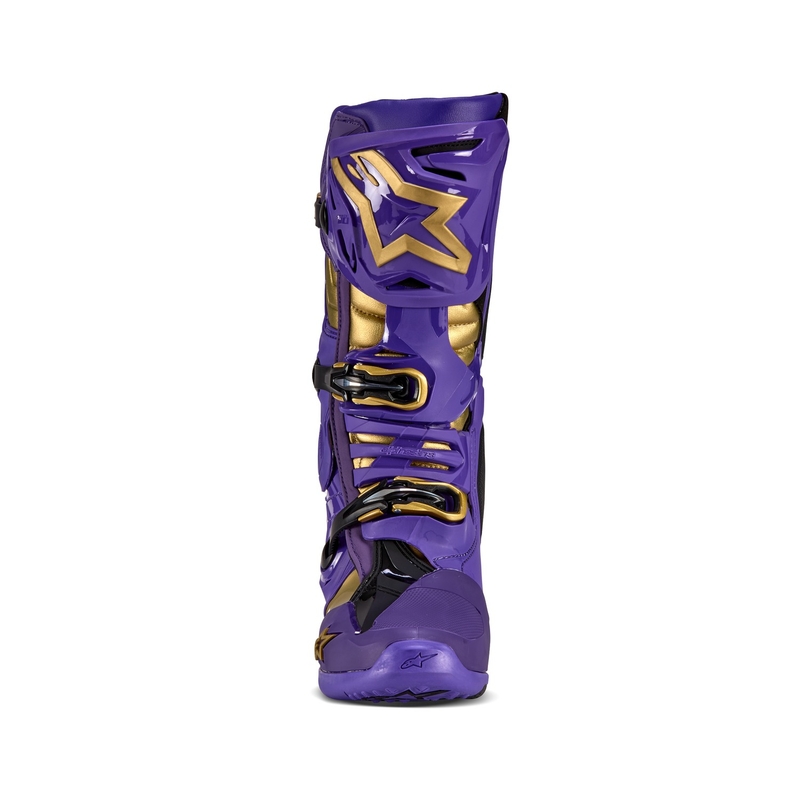 "Alpinestars Tech 10" riboto leidimo "Champ" violetinės ir auksinės spalvos motociklų batai