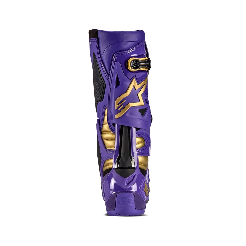 "Alpinestars Tech 10" riboto leidimo "Champ" violetinės ir auksinės spalvos motociklų batai