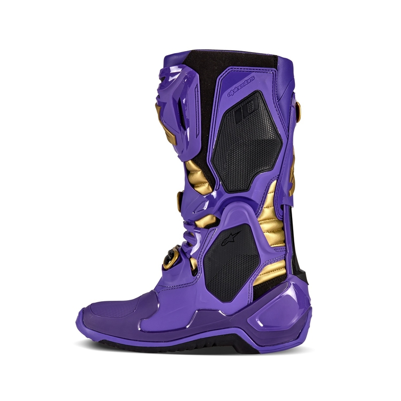 "Alpinestars Tech 10" riboto leidimo "Champ" violetinės ir auksinės spalvos motociklų batai