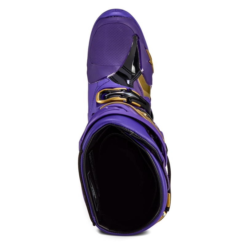 "Alpinestars Tech 10" riboto leidimo "Champ" violetinės ir auksinės spalvos motociklų batai