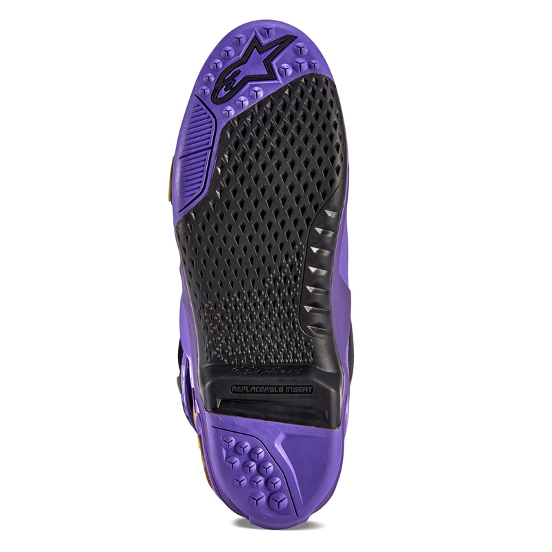 "Alpinestars Tech 10" riboto leidimo "Champ" violetinės ir auksinės spalvos motociklų batai