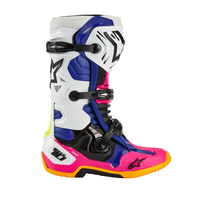 Alpinestars Tech 10 Limited Edition Coast White-Dark Blue-Pink-Fluo Yellow-Orange-Black motociklininkų batai