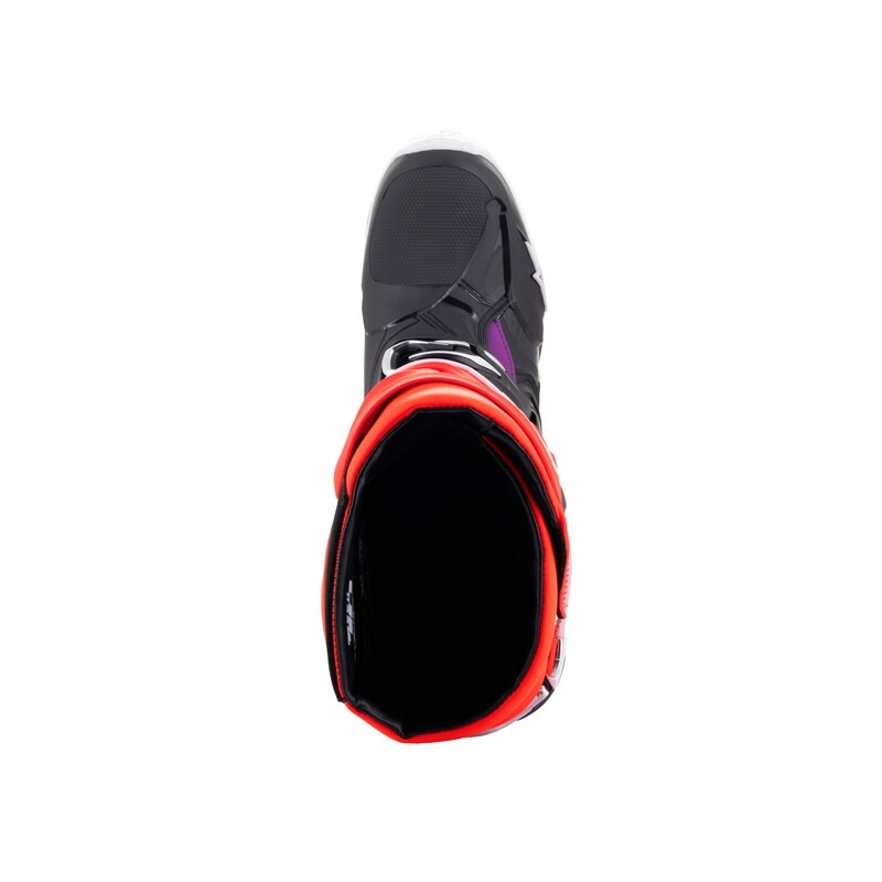 Alpinestars Tech 10 oranžiniai-geltoni-violetiniai-balti-juodi motociklininko batai