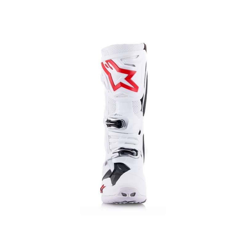 "Alpinestars Tech 10 Supervented" motociklininko batai su perforacija baltos, raudonos ir juodos spalvos