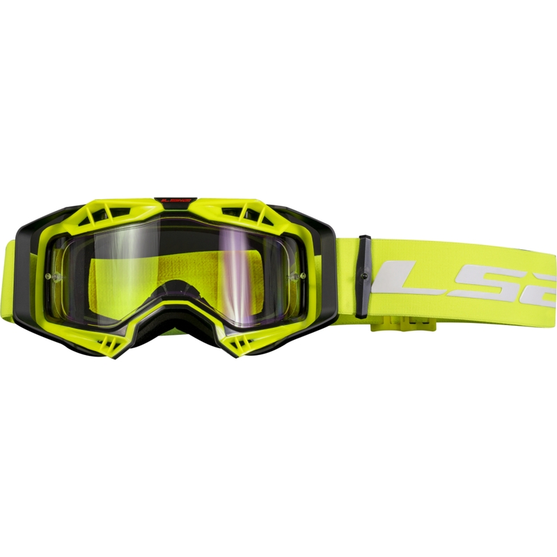 LS2 Aura Enduro motokroso akiniai juodai geltoni skaidrūs plexi