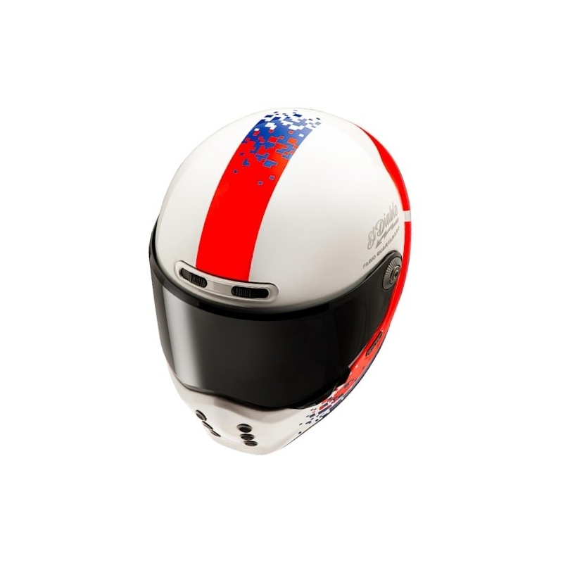 Integruotas motociklininko šalmas HJC V10 Fabio Quartararo 20 Retro balta-raudona-mėlyna