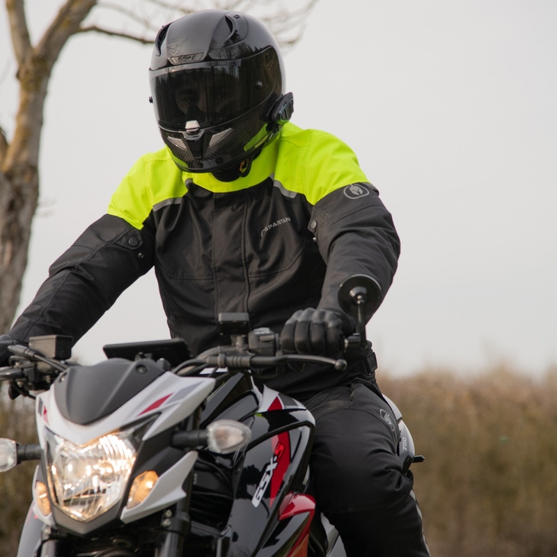 Oxford Spartan Short WP juoda-fluo geltona motociklininko striukė