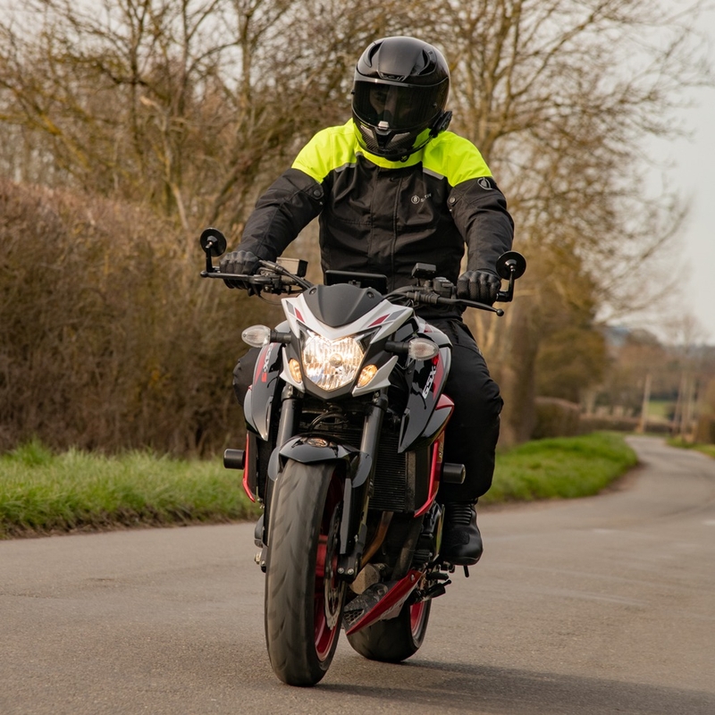 Oxford Spartan Short WP juoda-fluo geltona motociklininko striukė